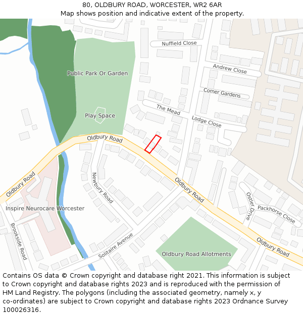 80, OLDBURY ROAD, WORCESTER, WR2 6AR: Location map and indicative extent of plot