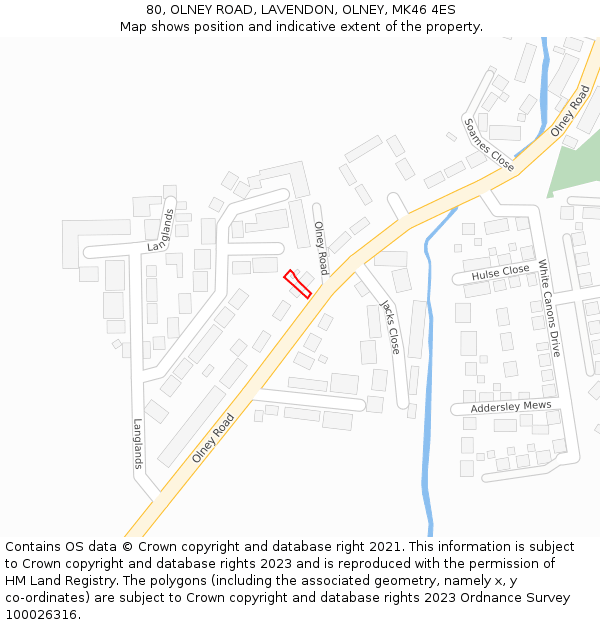 80, OLNEY ROAD, LAVENDON, OLNEY, MK46 4ES: Location map and indicative extent of plot