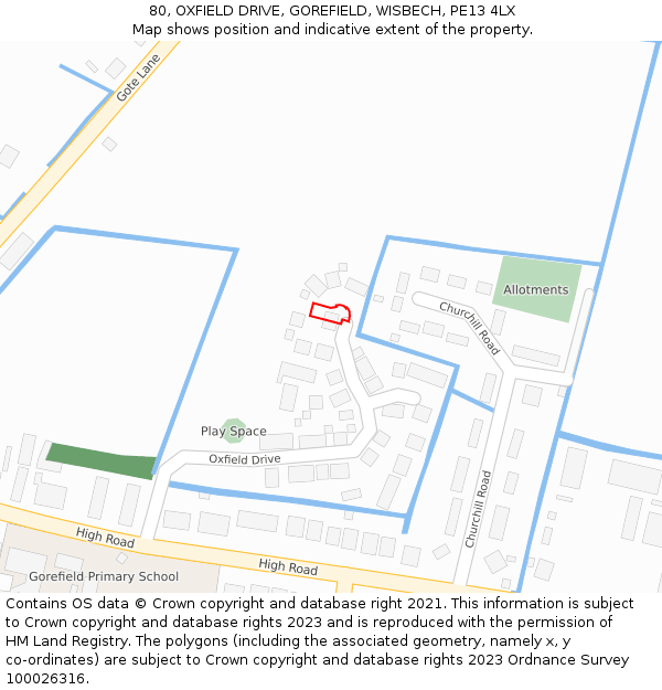 80, OXFIELD DRIVE, GOREFIELD, WISBECH, PE13 4LX: Location map and indicative extent of plot