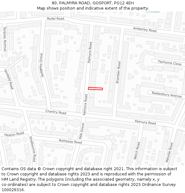 80, PALMYRA ROAD, GOSPORT, PO12 4EH: Location map and indicative extent of plot
