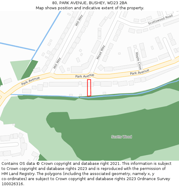 80, PARK AVENUE, BUSHEY, WD23 2BA: Location map and indicative extent of plot