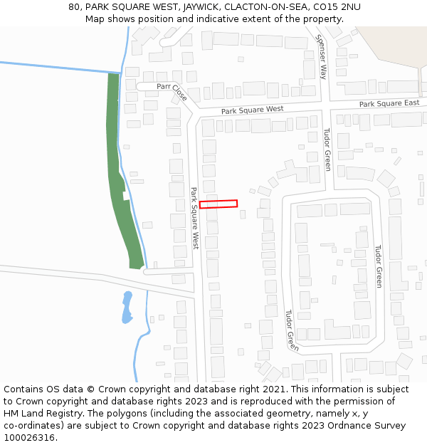 80, PARK SQUARE WEST, JAYWICK, CLACTON-ON-SEA, CO15 2NU: Location map and indicative extent of plot