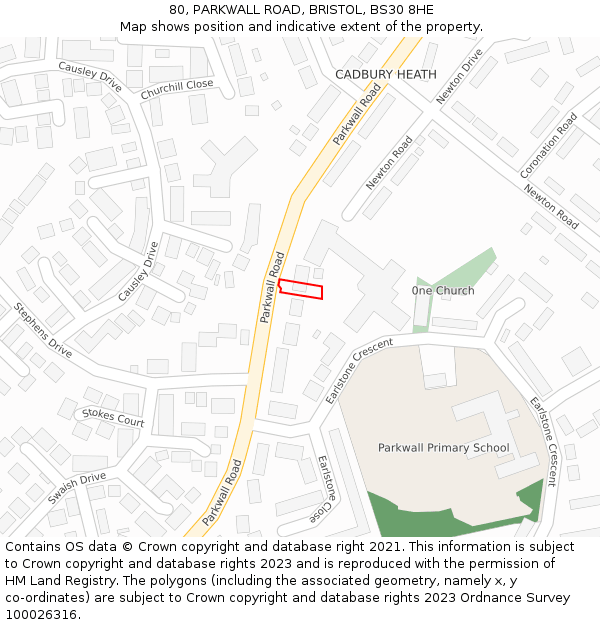80, PARKWALL ROAD, BRISTOL, BS30 8HE: Location map and indicative extent of plot