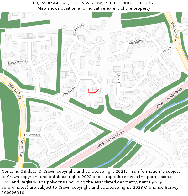 80, PAULSGROVE, ORTON WISTOW, PETERBOROUGH, PE2 6YF: Location map and indicative extent of plot