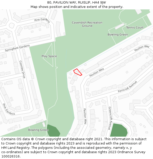 80, PAVILION WAY, RUISLIP, HA4 9JW: Location map and indicative extent of plot