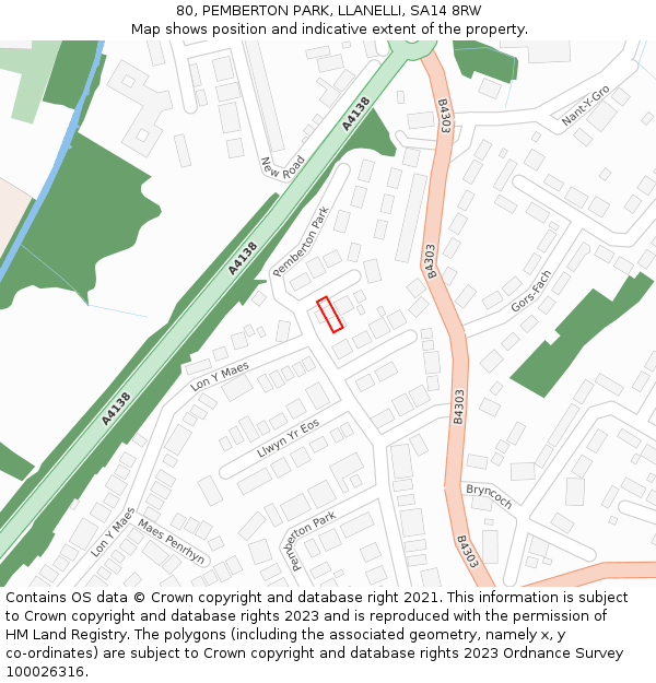 80, PEMBERTON PARK, LLANELLI, SA14 8RW: Location map and indicative extent of plot