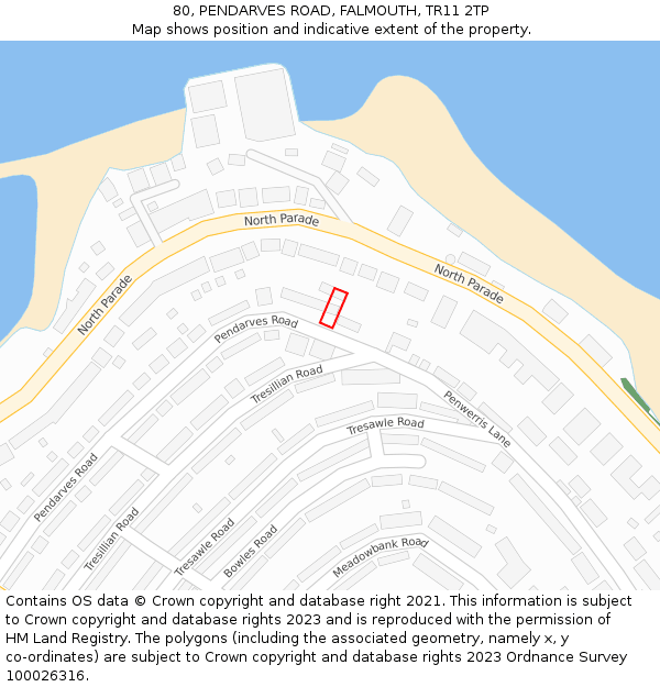 80, PENDARVES ROAD, FALMOUTH, TR11 2TP: Location map and indicative extent of plot