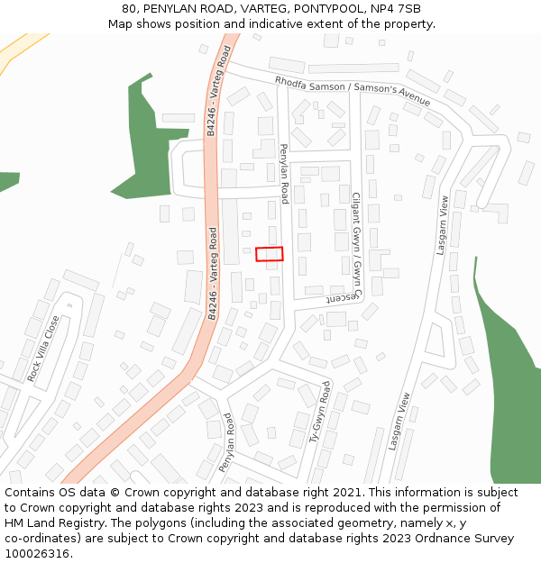 80, PENYLAN ROAD, VARTEG, PONTYPOOL, NP4 7SB: Location map and indicative extent of plot