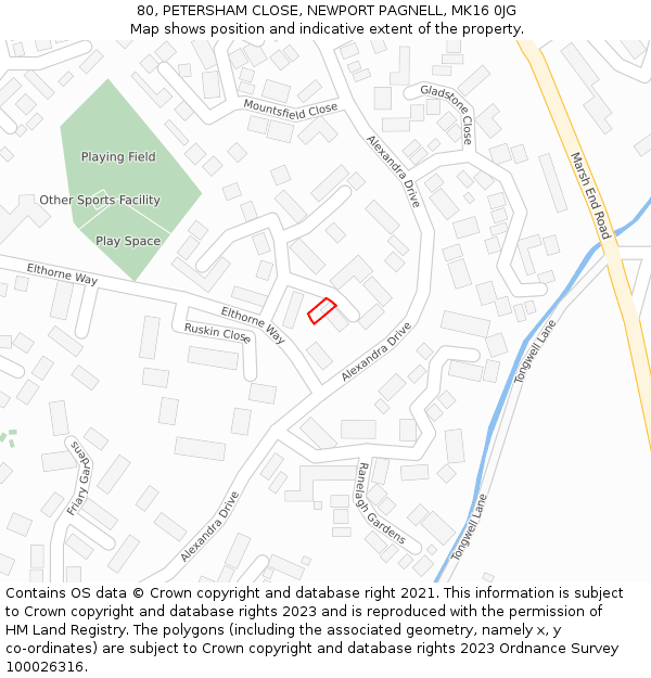 80, PETERSHAM CLOSE, NEWPORT PAGNELL, MK16 0JG: Location map and indicative extent of plot