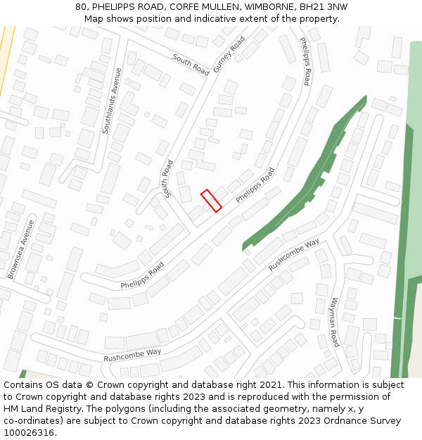 80, PHELIPPS ROAD, CORFE MULLEN, WIMBORNE, BH21 3NW: Location map and indicative extent of plot