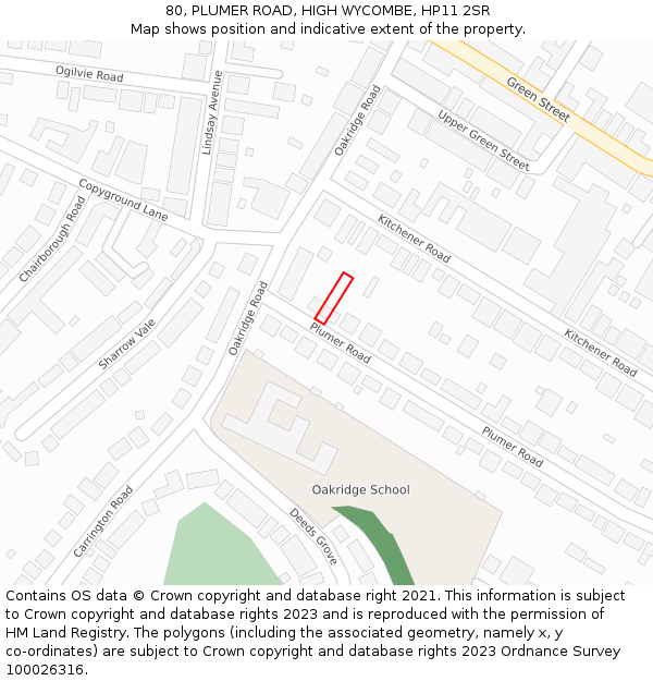 80, PLUMER ROAD, HIGH WYCOMBE, HP11 2SR: Location map and indicative extent of plot