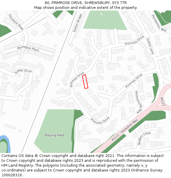 80, PRIMROSE DRIVE, SHREWSBURY, SY3 7TR: Location map and indicative extent of plot