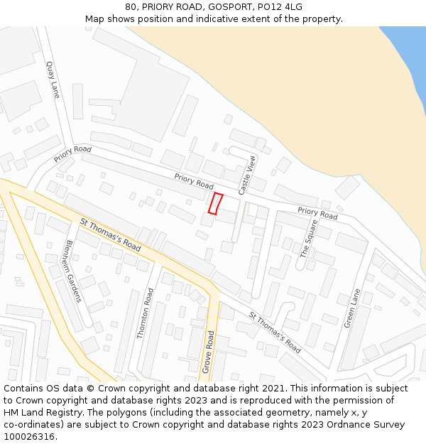 80, PRIORY ROAD, GOSPORT, PO12 4LG: Location map and indicative extent of plot