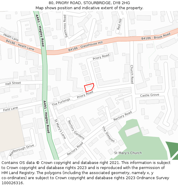 80, PRIORY ROAD, STOURBRIDGE, DY8 2HG: Location map and indicative extent of plot