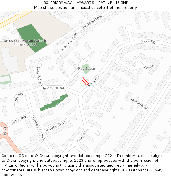80, PRIORY WAY, HAYWARDS HEATH, RH16 3NP: Location map and indicative extent of plot