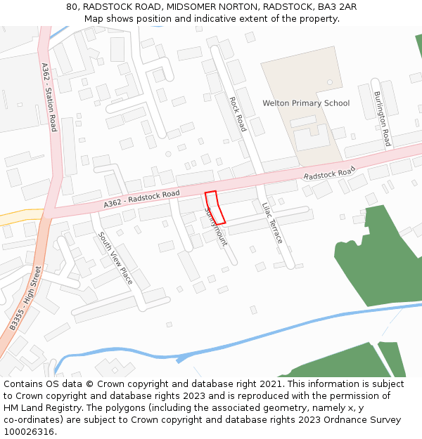 80, RADSTOCK ROAD, MIDSOMER NORTON, RADSTOCK, BA3 2AR: Location map and indicative extent of plot