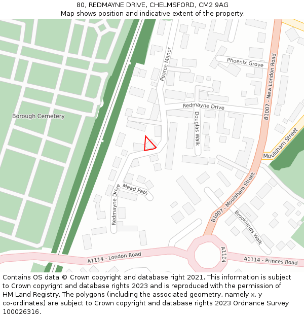 80, REDMAYNE DRIVE, CHELMSFORD, CM2 9AG: Location map and indicative extent of plot