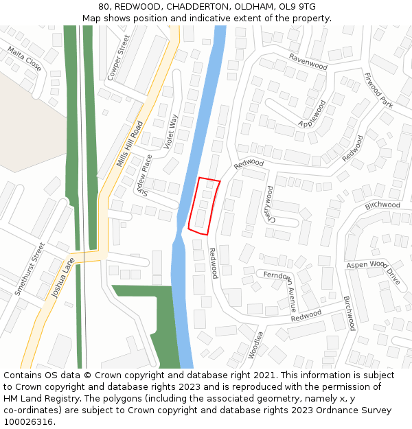 80, REDWOOD, CHADDERTON, OLDHAM, OL9 9TG: Location map and indicative extent of plot