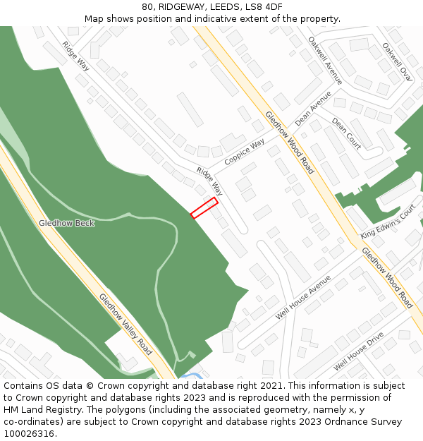 80, RIDGEWAY, LEEDS, LS8 4DF: Location map and indicative extent of plot