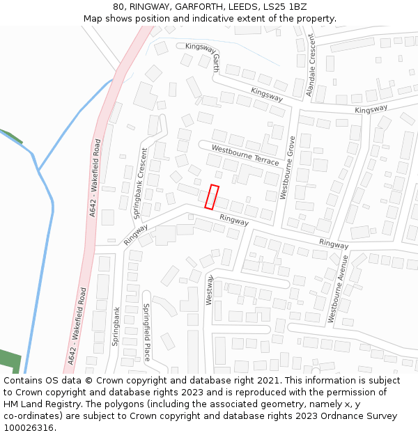 80, RINGWAY, GARFORTH, LEEDS, LS25 1BZ: Location map and indicative extent of plot