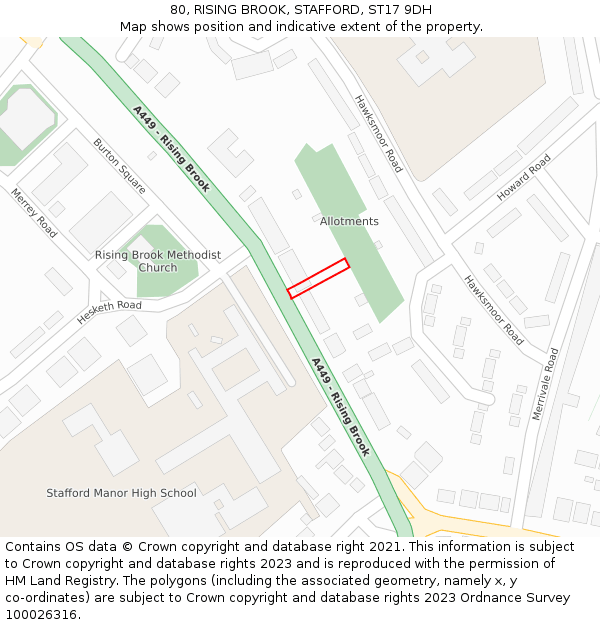 80, RISING BROOK, STAFFORD, ST17 9DH: Location map and indicative extent of plot