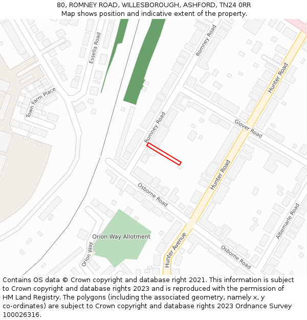 80, ROMNEY ROAD, WILLESBOROUGH, ASHFORD, TN24 0RR: Location map and indicative extent of plot