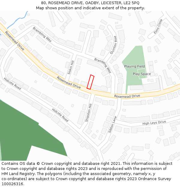 80, ROSEMEAD DRIVE, OADBY, LEICESTER, LE2 5PQ: Location map and indicative extent of plot