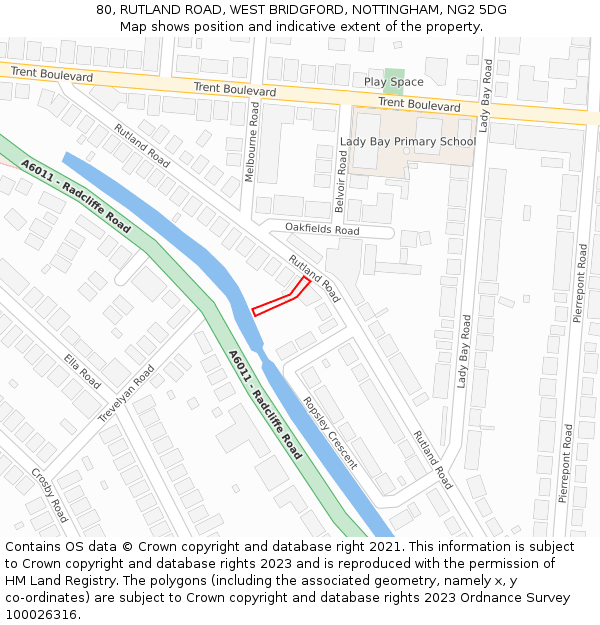 80, RUTLAND ROAD, WEST BRIDGFORD, NOTTINGHAM, NG2 5DG: Location map and indicative extent of plot