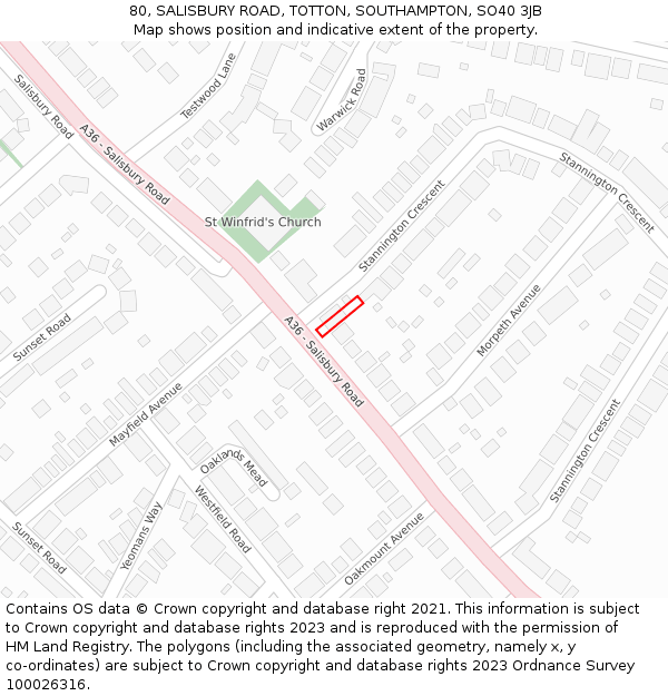 80, SALISBURY ROAD, TOTTON, SOUTHAMPTON, SO40 3JB: Location map and indicative extent of plot