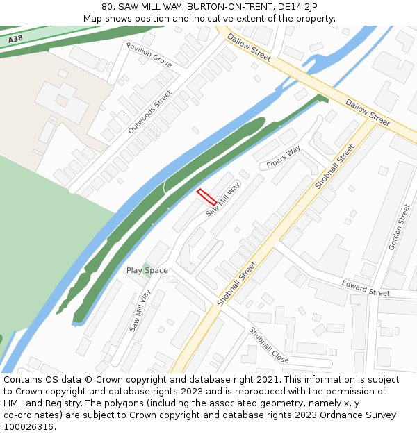 80, SAW MILL WAY, BURTON-ON-TRENT, DE14 2JP: Location map and indicative extent of plot