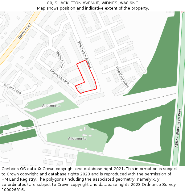 80, SHACKLETON AVENUE, WIDNES, WA8 9NG: Location map and indicative extent of plot