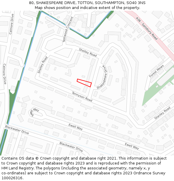 80, SHAKESPEARE DRIVE, TOTTON, SOUTHAMPTON, SO40 3NS: Location map and indicative extent of plot