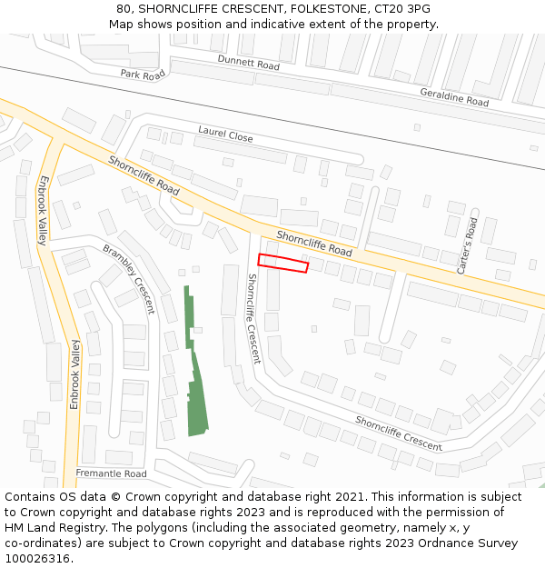 80, SHORNCLIFFE CRESCENT, FOLKESTONE, CT20 3PG: Location map and indicative extent of plot