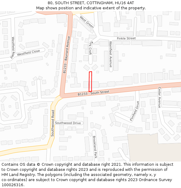 80, SOUTH STREET, COTTINGHAM, HU16 4AT: Location map and indicative extent of plot