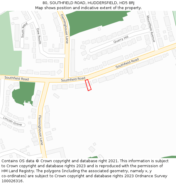 80, SOUTHFIELD ROAD, HUDDERSFIELD, HD5 8RJ: Location map and indicative extent of plot