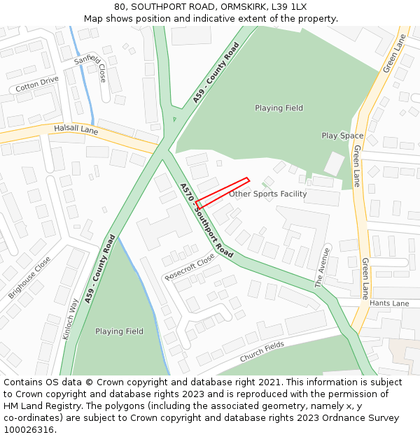 80, SOUTHPORT ROAD, ORMSKIRK, L39 1LX: Location map and indicative extent of plot