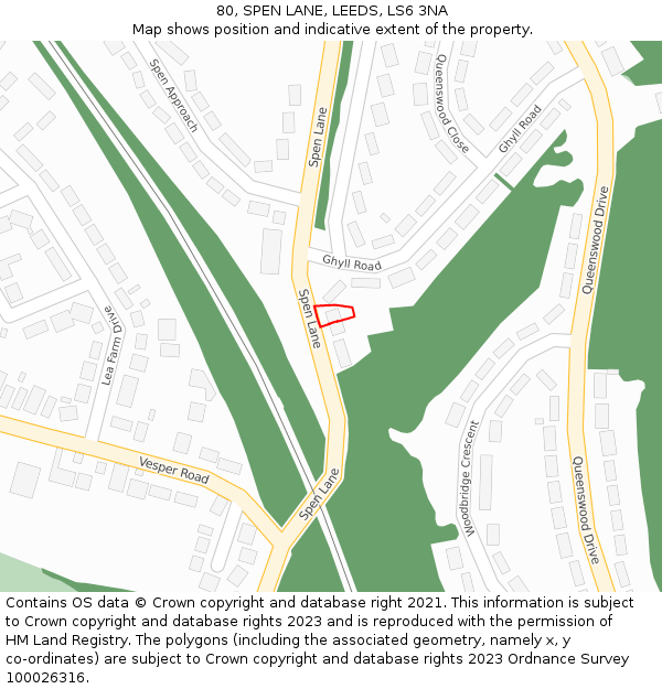 80, SPEN LANE, LEEDS, LS6 3NA: Location map and indicative extent of plot