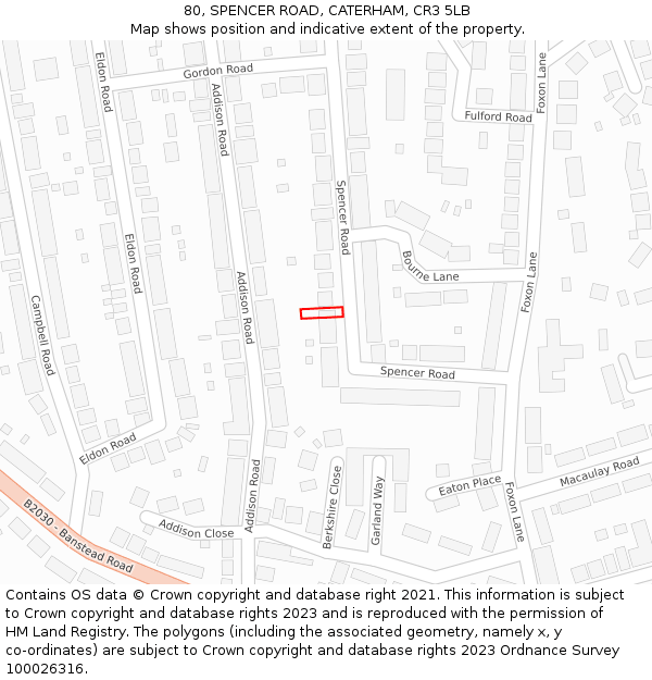 80, SPENCER ROAD, CATERHAM, CR3 5LB: Location map and indicative extent of plot