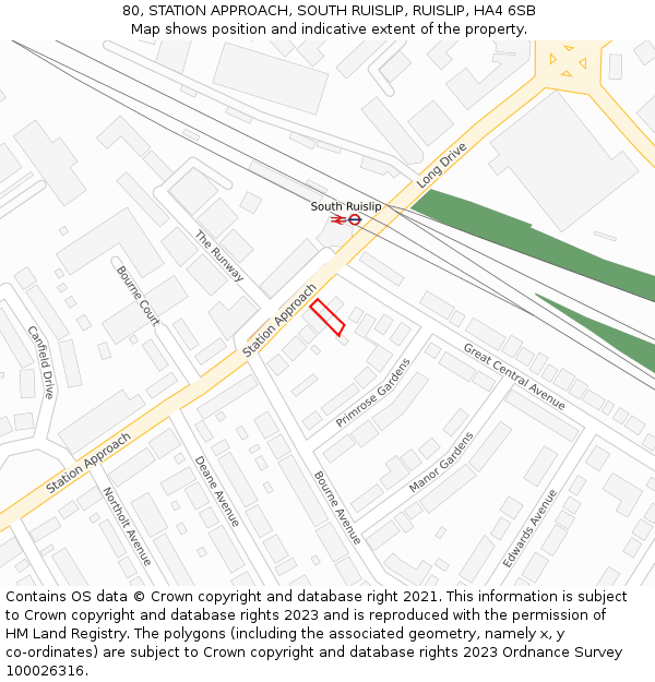 80, STATION APPROACH, SOUTH RUISLIP, RUISLIP, HA4 6SB: Location map and indicative extent of plot