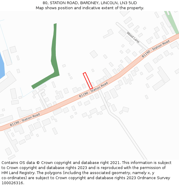 80, STATION ROAD, BARDNEY, LINCOLN, LN3 5UD: Location map and indicative extent of plot