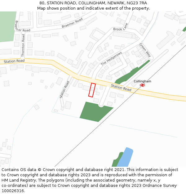 80, STATION ROAD, COLLINGHAM, NEWARK, NG23 7RA: Location map and indicative extent of plot