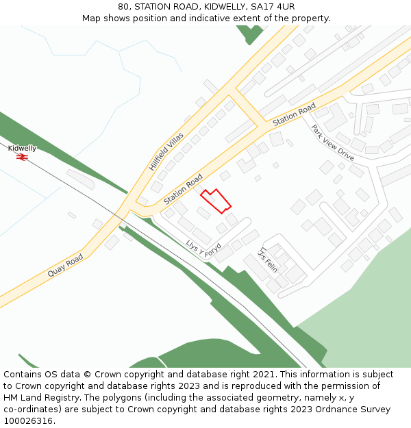 80, STATION ROAD, KIDWELLY, SA17 4UR: Location map and indicative extent of plot