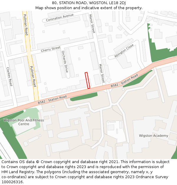 80, STATION ROAD, WIGSTON, LE18 2DJ: Location map and indicative extent of plot