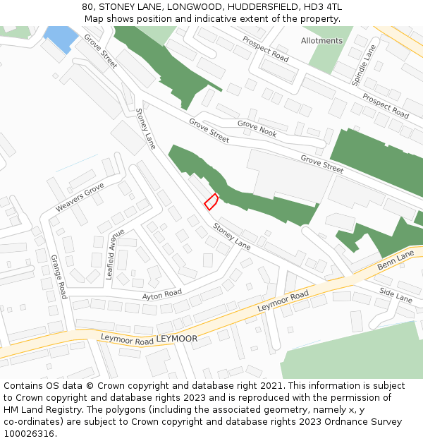 80, STONEY LANE, LONGWOOD, HUDDERSFIELD, HD3 4TL: Location map and indicative extent of plot