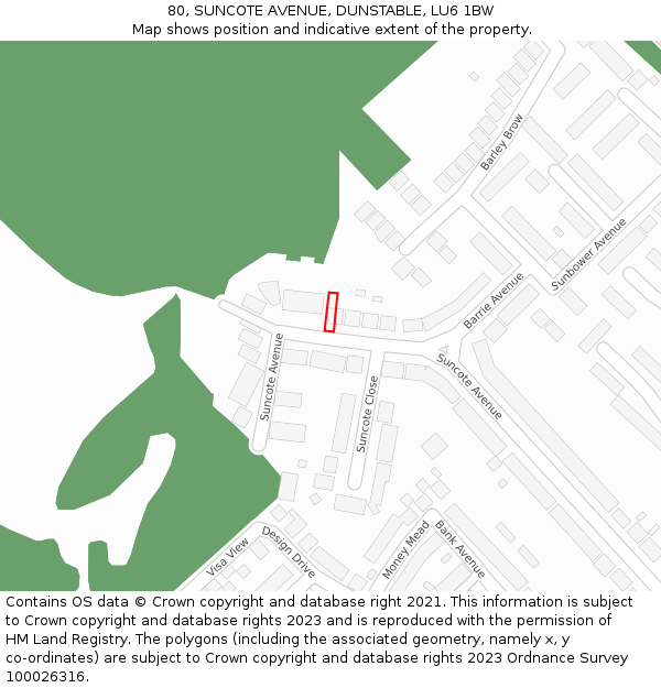 80, SUNCOTE AVENUE, DUNSTABLE, LU6 1BW: Location map and indicative extent of plot