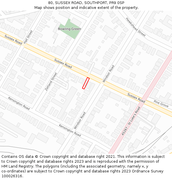 80, SUSSEX ROAD, SOUTHPORT, PR9 0SP: Location map and indicative extent of plot