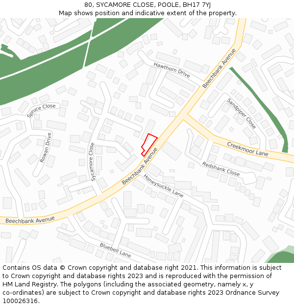 80, SYCAMORE CLOSE, POOLE, BH17 7YJ: Location map and indicative extent of plot