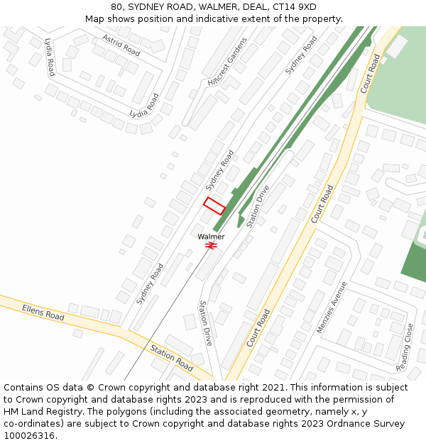 80, SYDNEY ROAD, WALMER, DEAL, CT14 9XD: Location map and indicative extent of plot