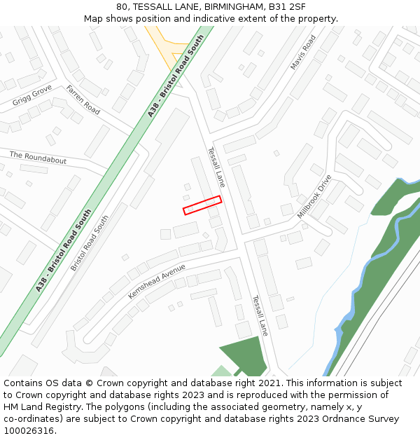 80, TESSALL LANE, BIRMINGHAM, B31 2SF: Location map and indicative extent of plot