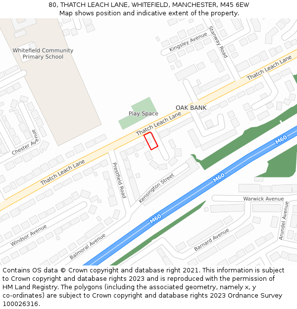 80, THATCH LEACH LANE, WHITEFIELD, MANCHESTER, M45 6EW: Location map and indicative extent of plot